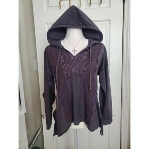 Taylor Sage Boho Dark Fairy Hoodie Lightweigt Crochet Lace Asymmetrical Ends